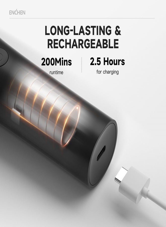 ENCHEN مقص شعر احترافي ومشذب لحية - 200 دقيقة من التشغيل، شحن سريع Type-C، ضجيج منخفض، أطوال قابلة للتعديل | ENCHEN Boost 2 - Image 4